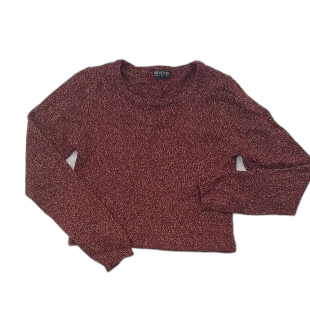 Forever 21 Plus 1X Maroon & Gold Shimmer Metallic Cropped Knit Sweater Crop Top